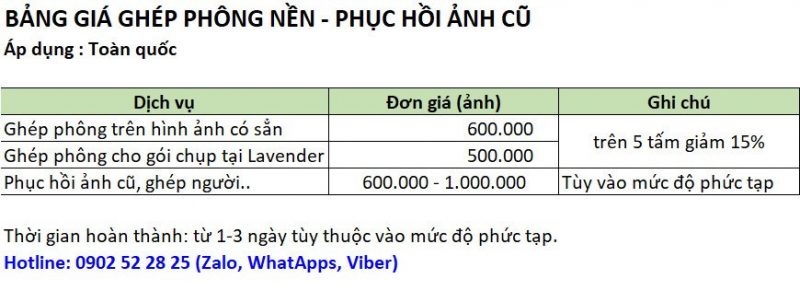 Báo giá dịch vụ ghép ảnh gia đình của Studio Lavender